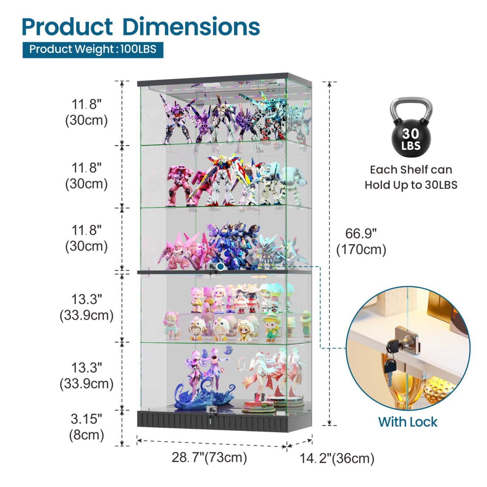Gurexl Glass Display Cabinet – Curio Cabinets with RGB Lights for Collectibles