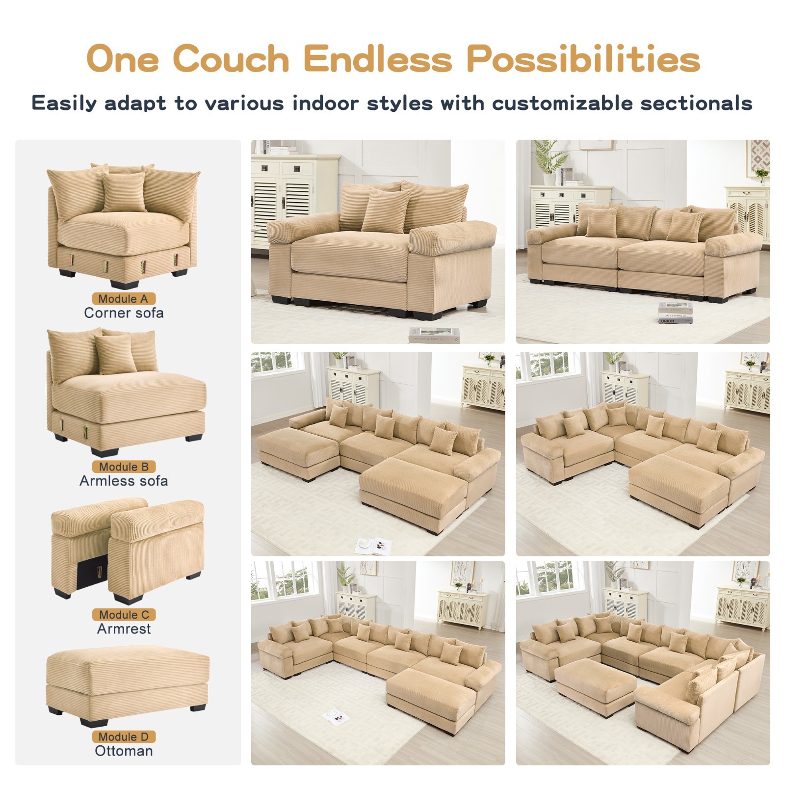 Oversized Living Room Cloud Modular Sectional Couch Ergonomic Chaise Lounge Seat