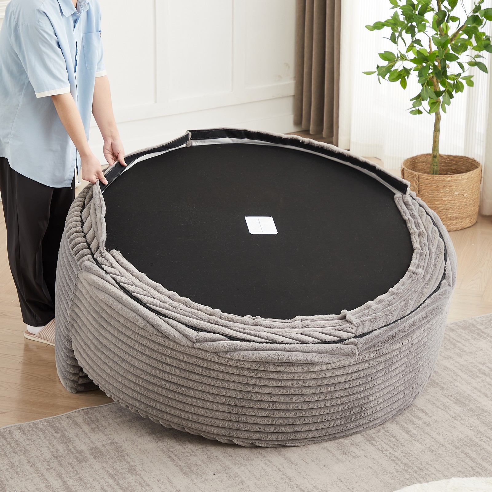 55”L Polyester Foam Single Chair,Fluffy Modern Sleeper 360 Degree Swivel Chair