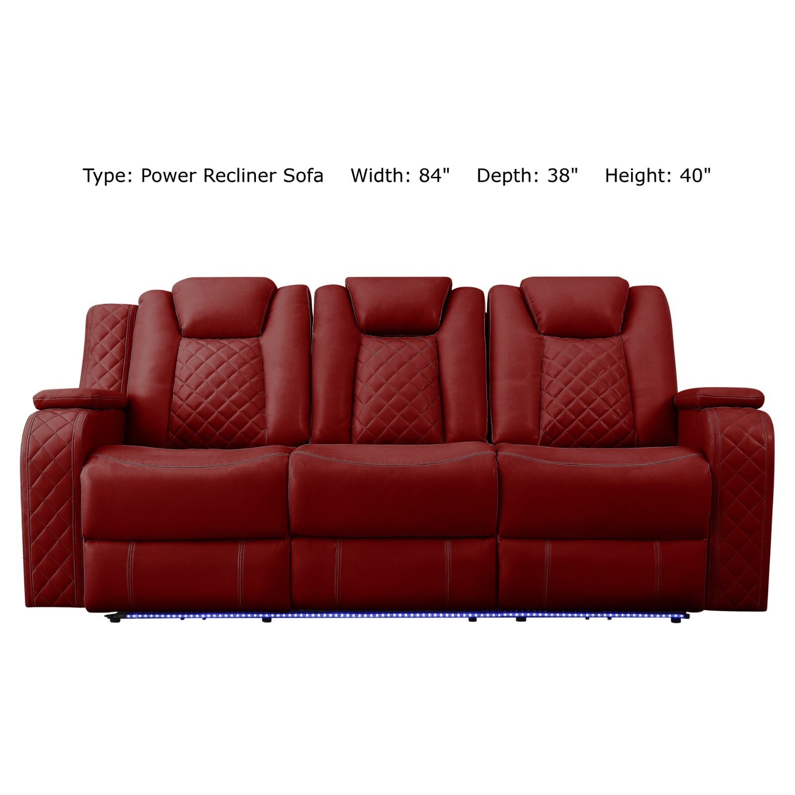 NEW LED 2PC Power Recliner Adjustable Headrest Red Leather Set Bluetooth Speaker