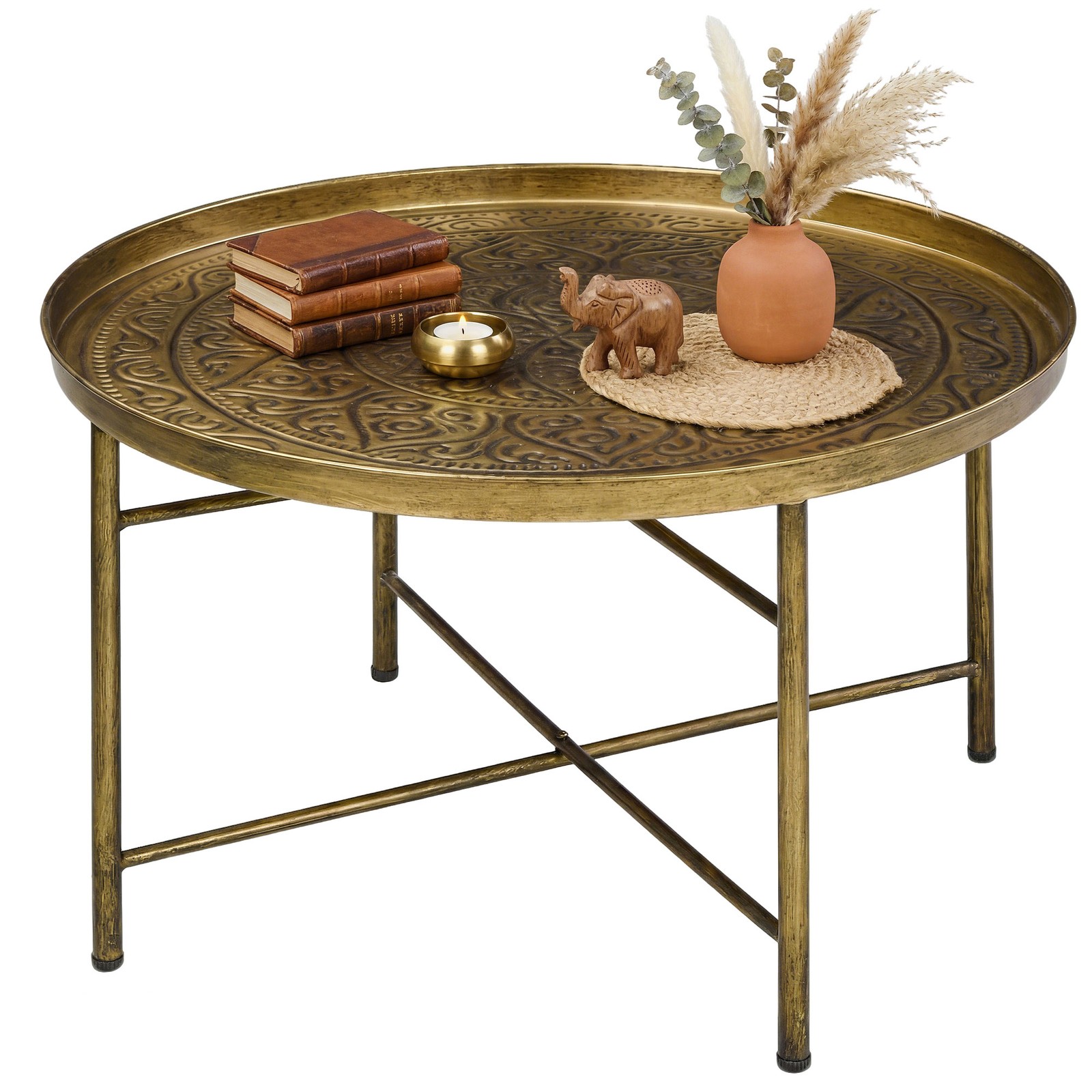HOMCOM 24″ Round Coffee Table, Gold, Refurbished