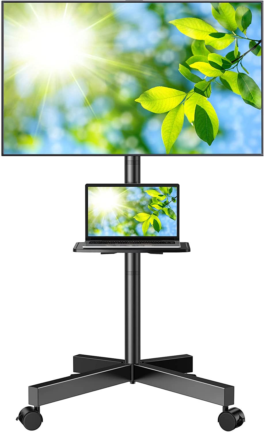 Mobile TV Stand for 23-60″ LED Flat/Curved Panel Screen w/ Laptop Shelf Rolling