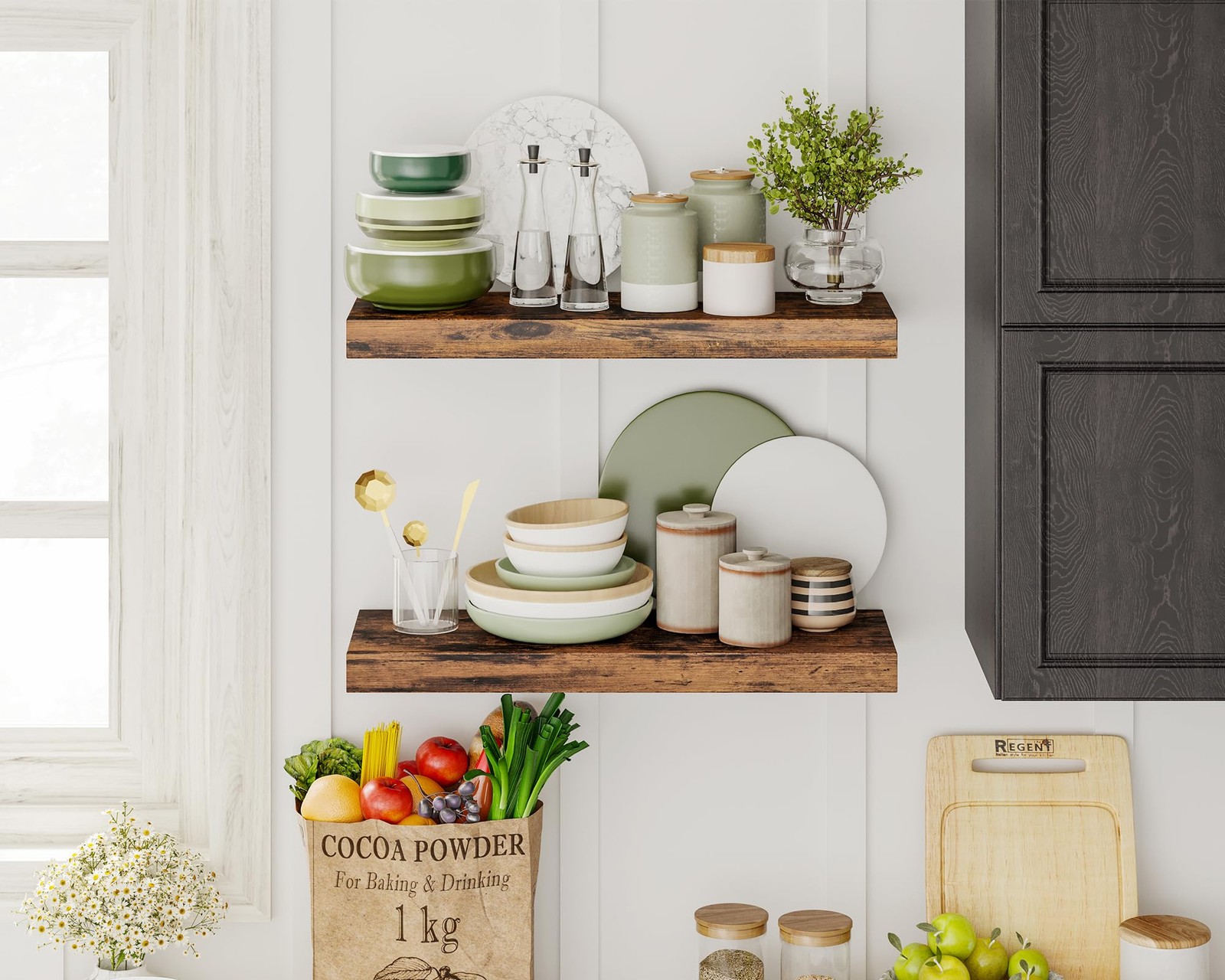 15.8in Floating Shelves, Set of 6 Wood Shelves, Farmhouse Shelf Wall Decor fo…