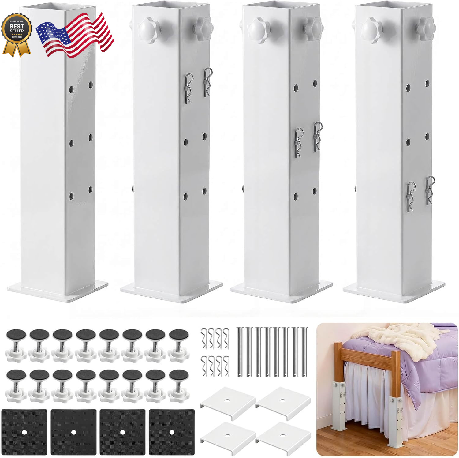 Heavy-Duty College Dorm Bed Risers with 0.16″ Reinforced Base-17.98 LB