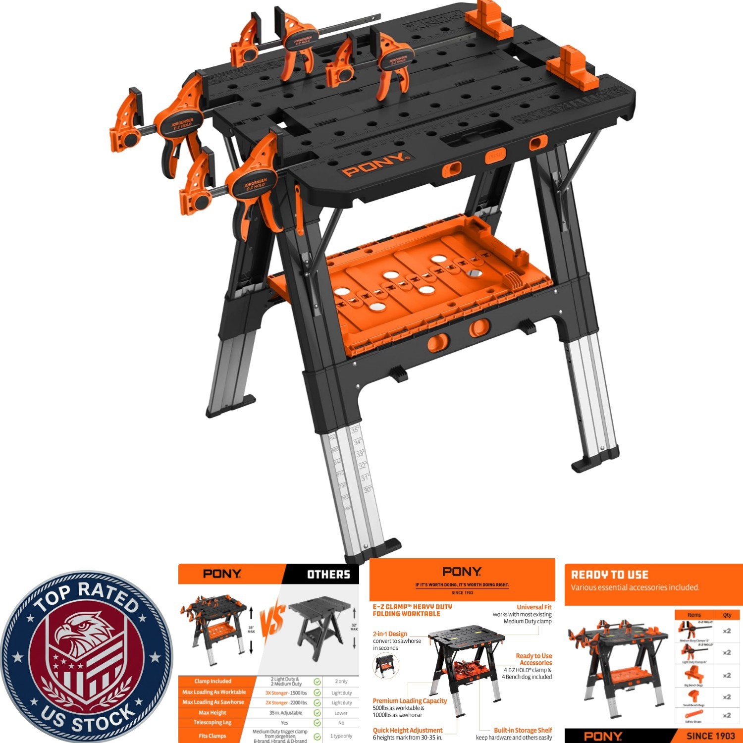 Portable 2-in-1 Work Table & Sawhorse – Adjustable Height & 1000 lbs Capacity