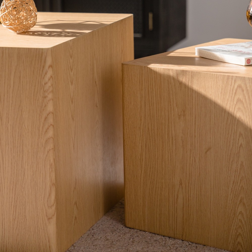 Modern Nesting Coffee Table MDF Imitation Wood Grain Cube Side Table Fully