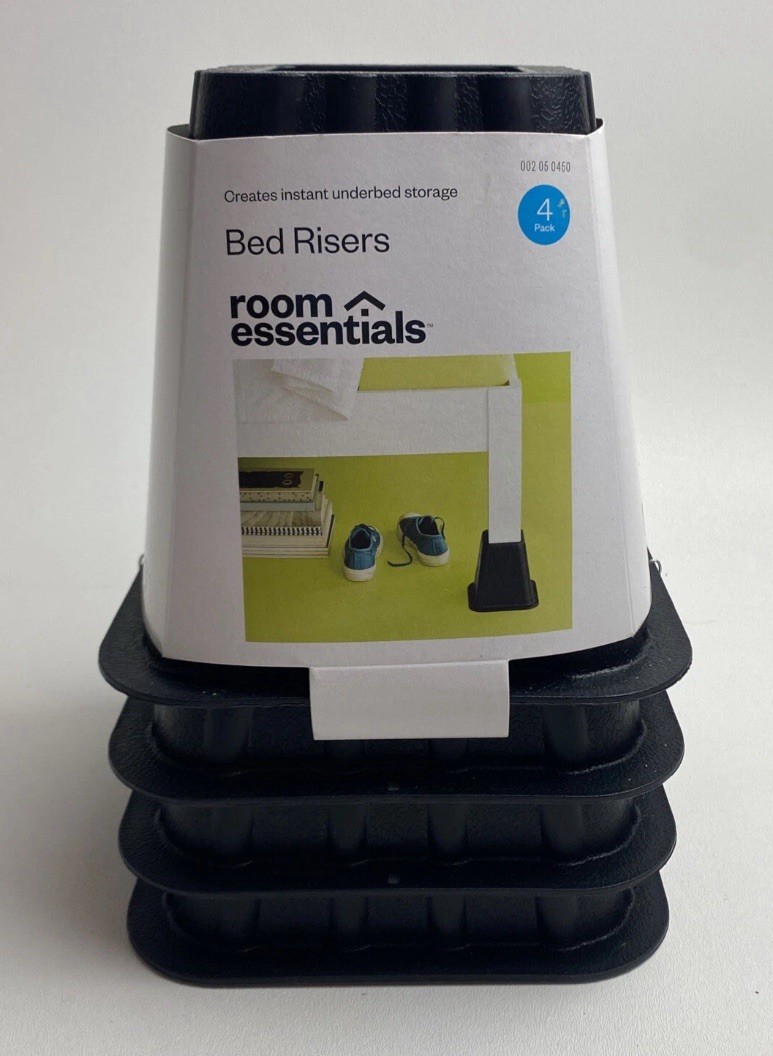NEW! Room Essentials Bed Stands (Pack of 4) Black 6″ x 6.5″ Bed Risers