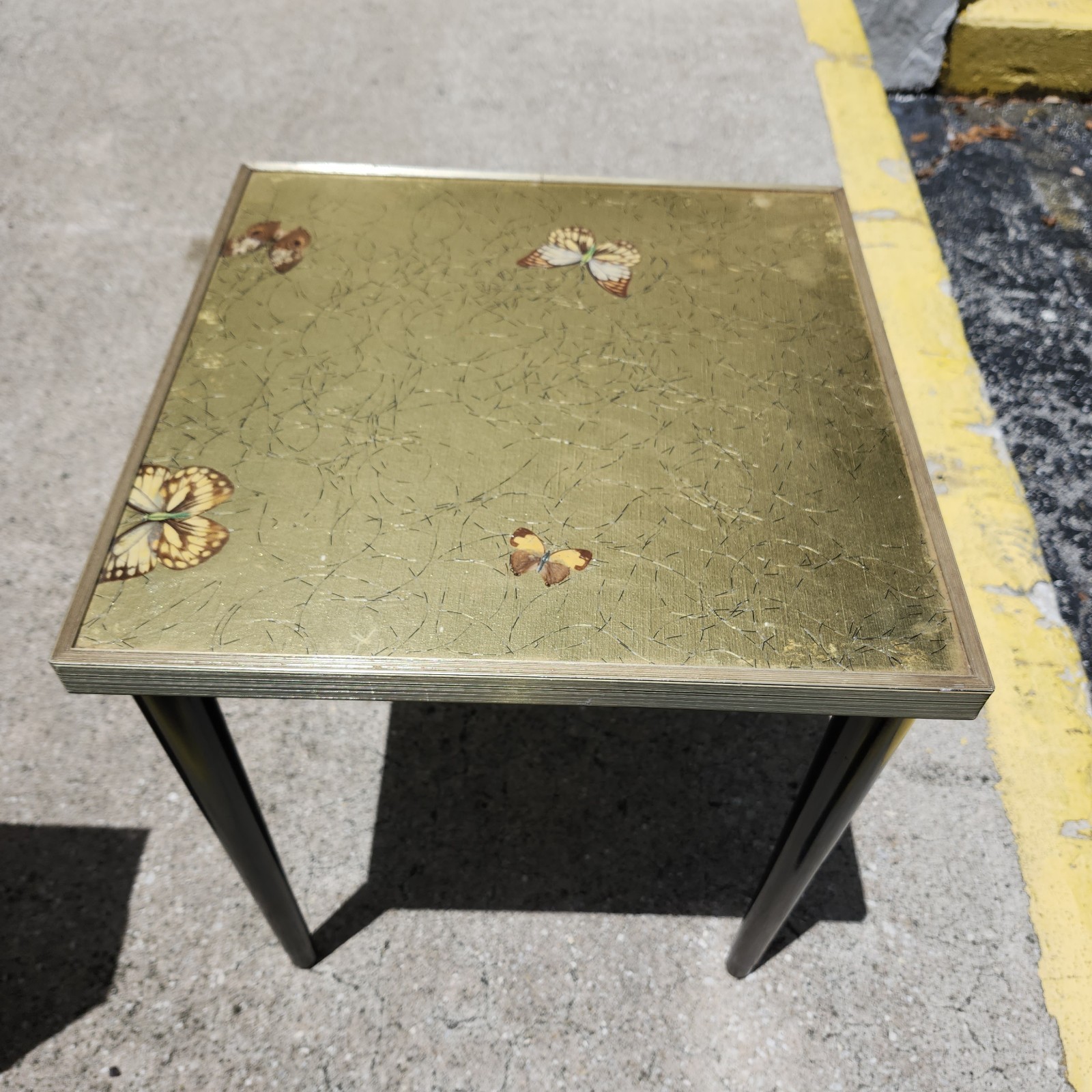 Vintage Retro Artex Butterfly Gilt Gold Leaf Snack Side Table 15″ Nature BoHO