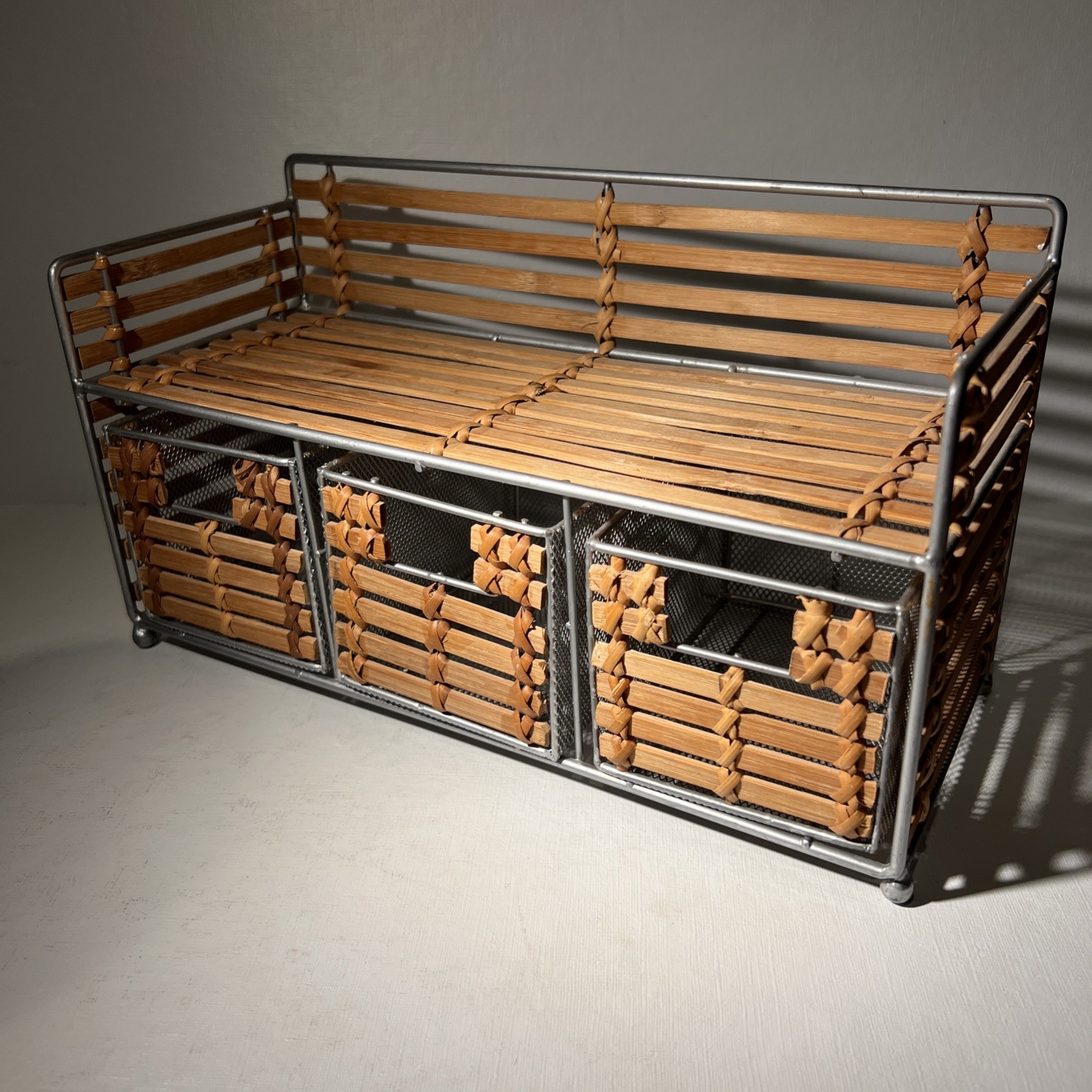 Wood & Metal Storage Organizer w/ 3 Drawers & Top Shelf Rustic Desktop Shelf
