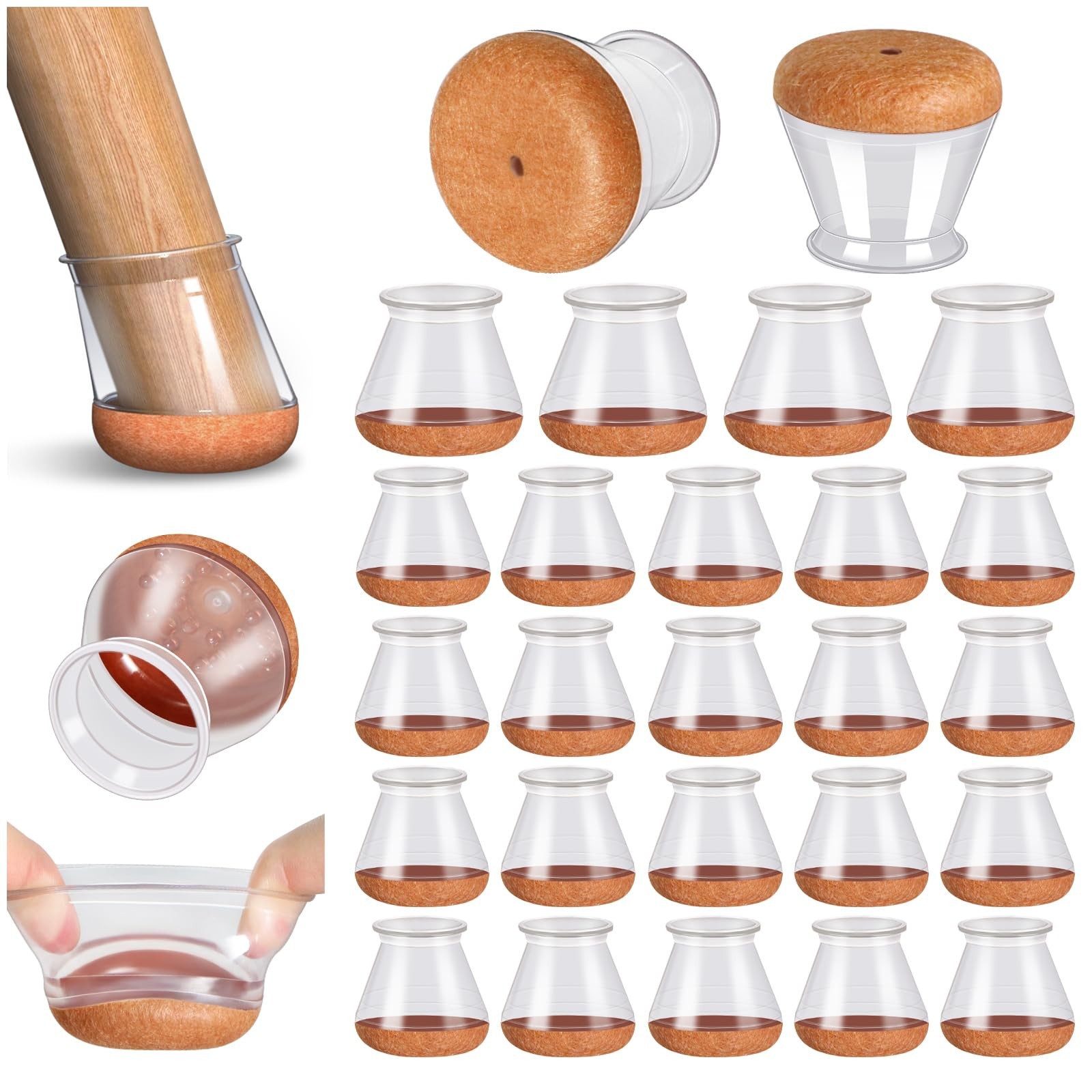 24PCS Silicone Chair Leg Floor Protectors with Felt Pads for Hardwood Floors
