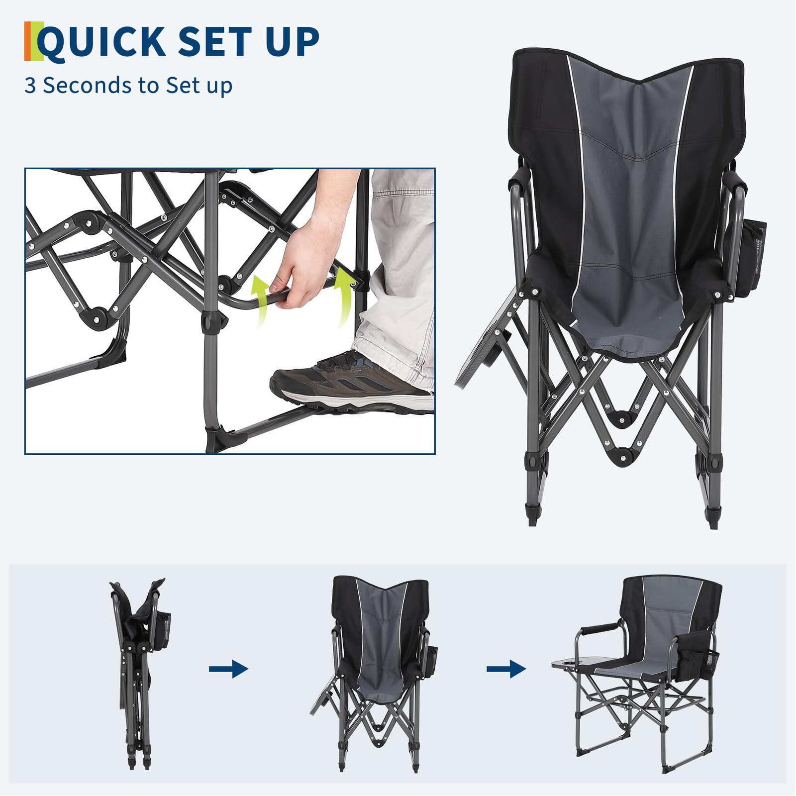 Folding Directors Chair ,Portable Camping Chair Outdoor Seat with Side Pocket