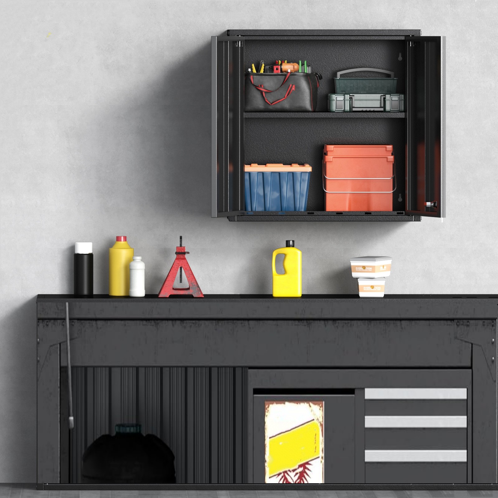 Metal Garage Wall Tool Cabinet w/Lock, Workshop Wall Mounted Storage Cabinet Box