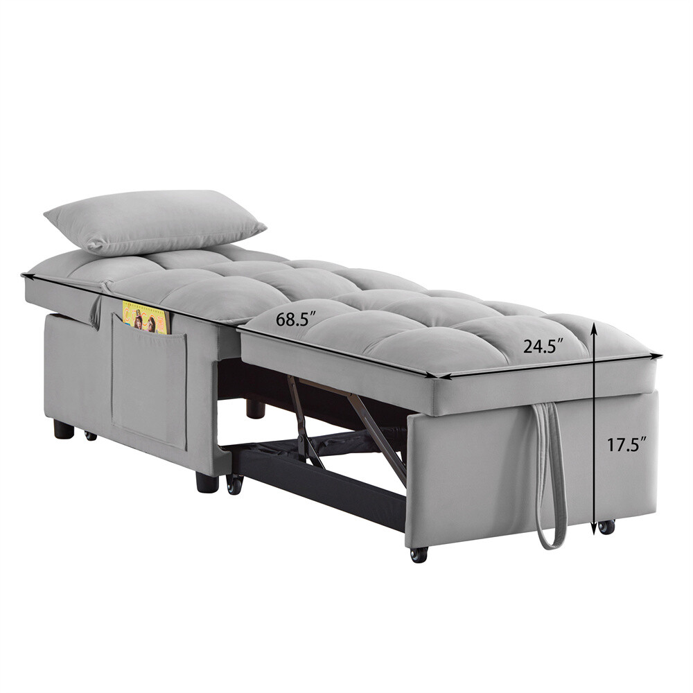 4 IN 1 Multi-Function Sofa Bed w/Storage Pockets,Tufted Single Pull-out Sofa Bed