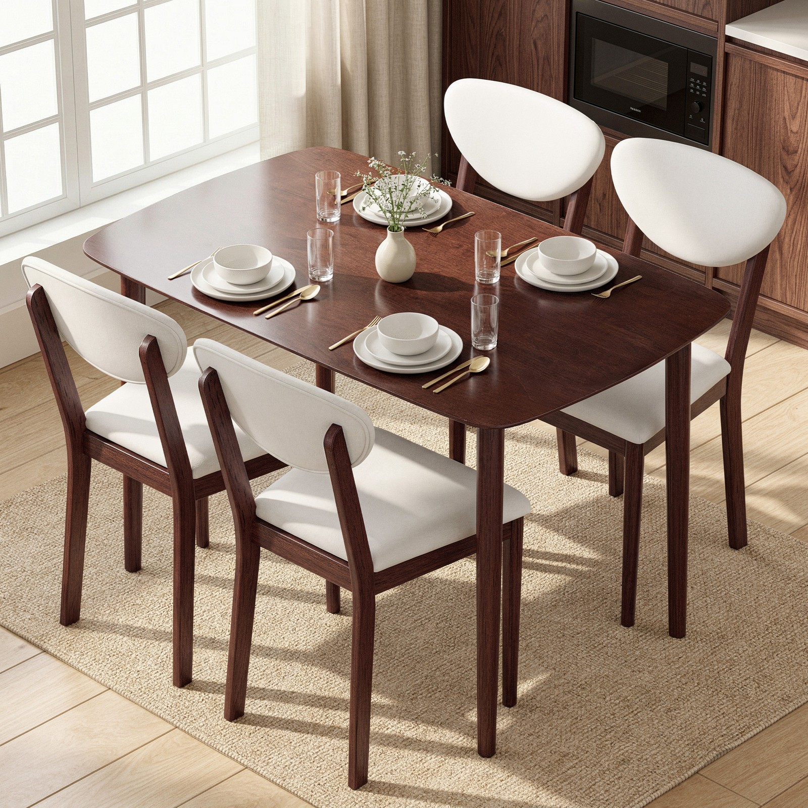 Dining Table Set for 4, Mid-Century Modern Kitchen Table and Chairs