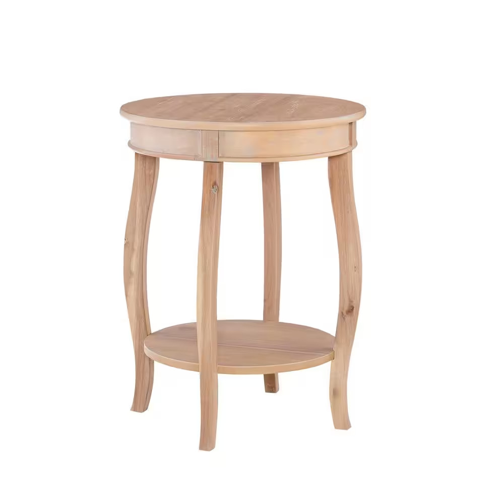 Justine 18 In. Natural round Wood Side End Table with Shelf
