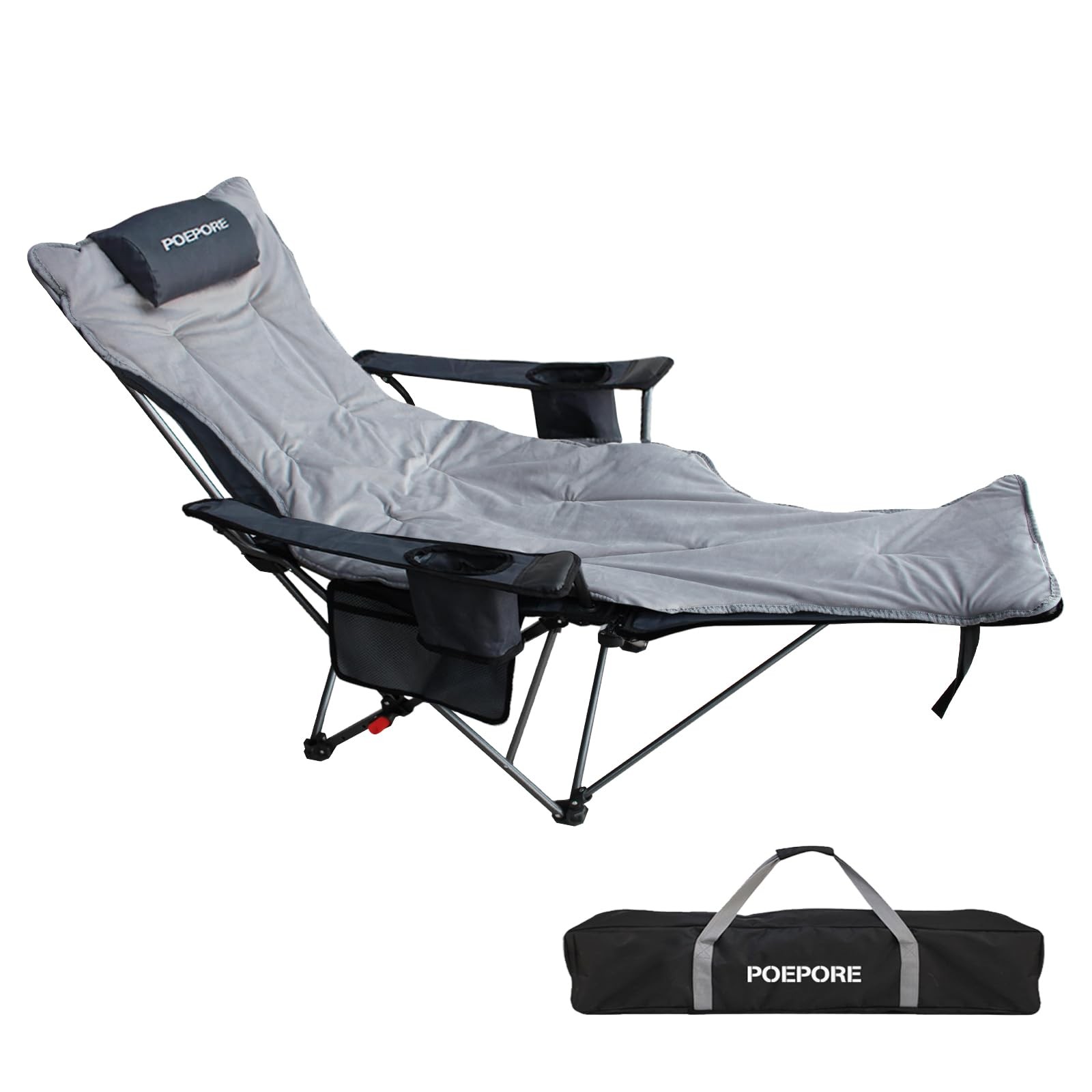 New Best Reclining Camping Chair with Removable Footrest Lounge Headrest, Cotton