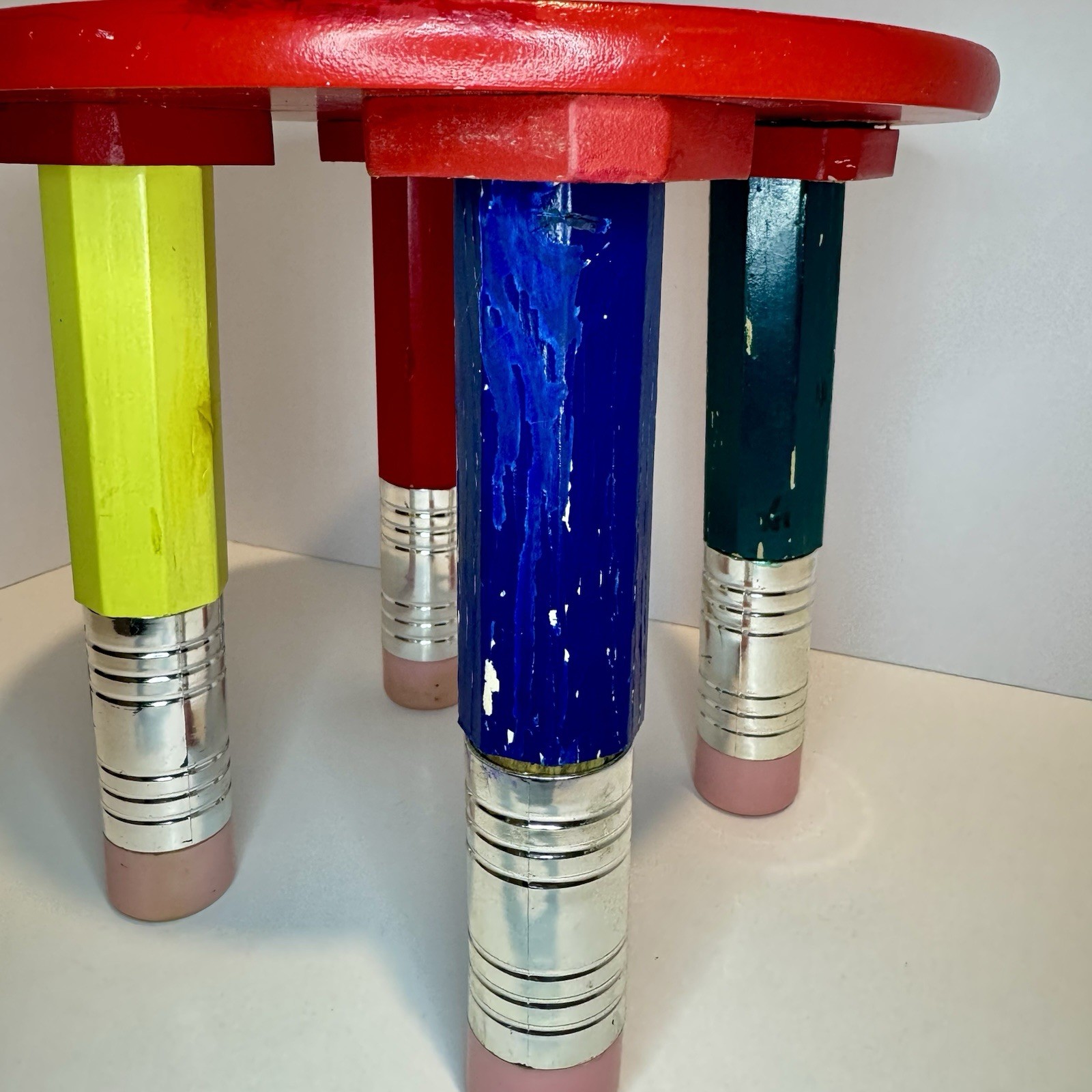 Vintage 1980s Pierre Sala Crayons Pencil Wood Multicolored Child’s Stool