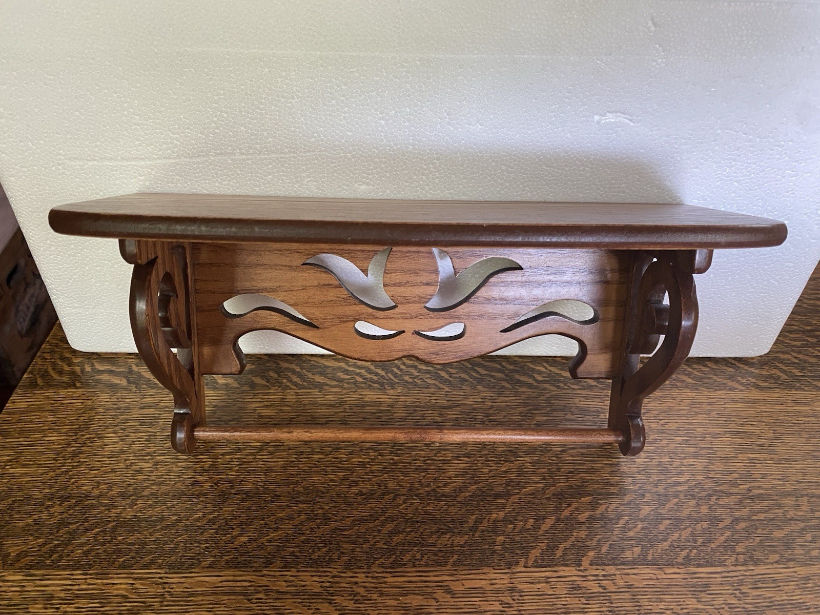 Homemade Wooden Cutout Trinket Shelf Flowers Floral Design Small 12″ Long