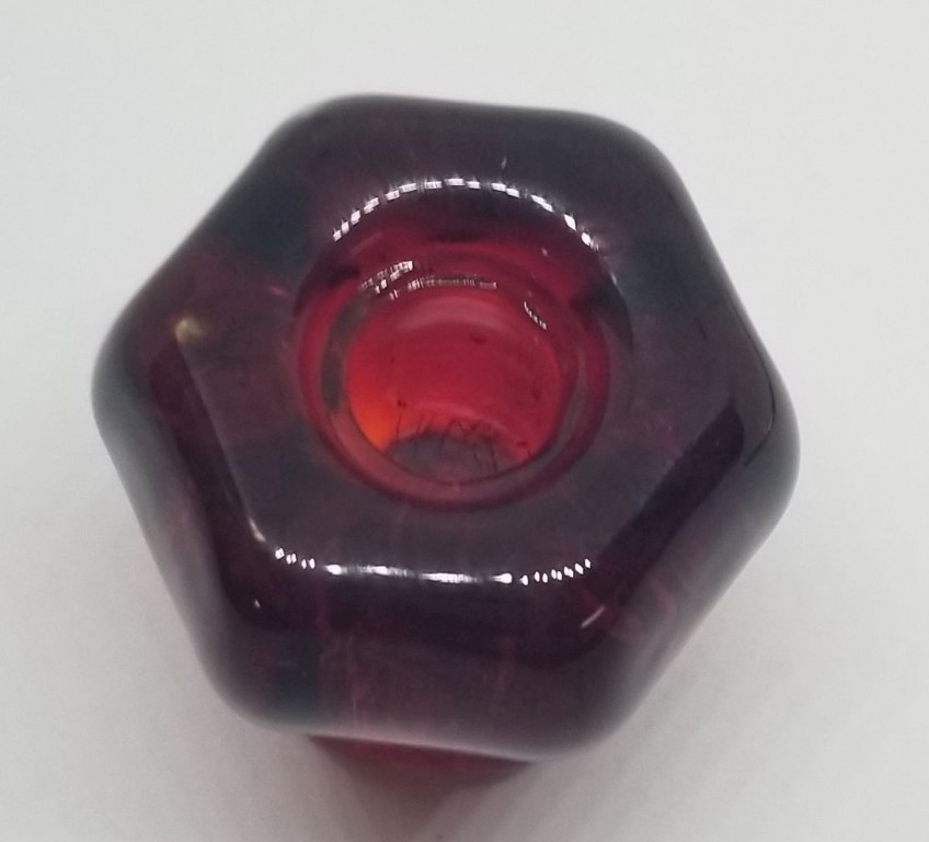 1″ RUBY RED HEXAGONAL Glass Knob 1 inch Hexagon antique vintage old retro pan