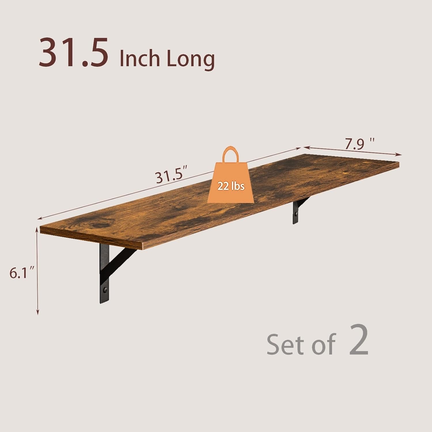 Long Wall Shelves, 31.5 Inch Wall Mounted Shelves Set of 2, Easy-to-Install, …