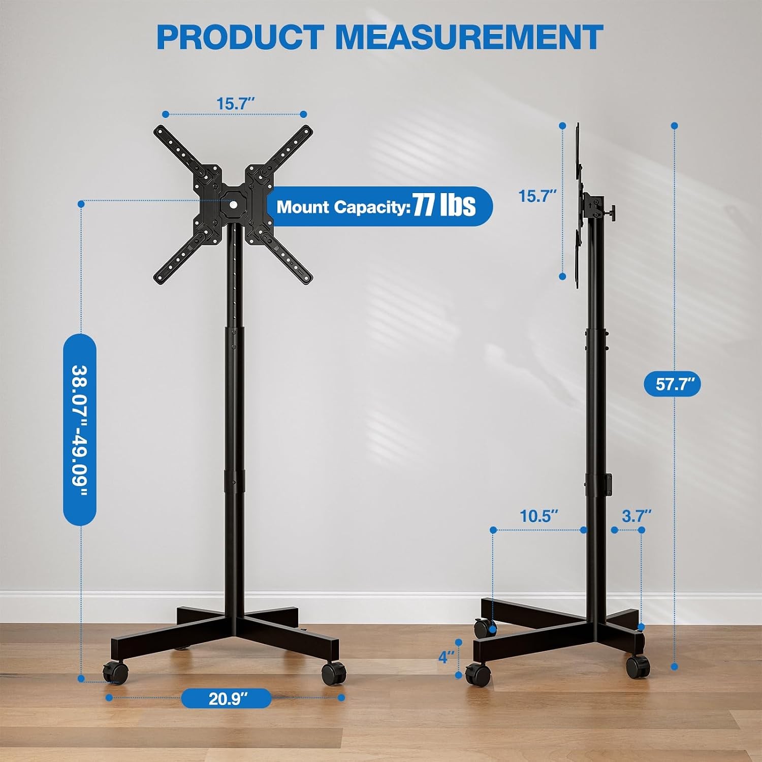 Mobile TV Cart Floor TV Stand 13-55 inch TVs W/ -10°/ 15° Tilt Mount Adjustable