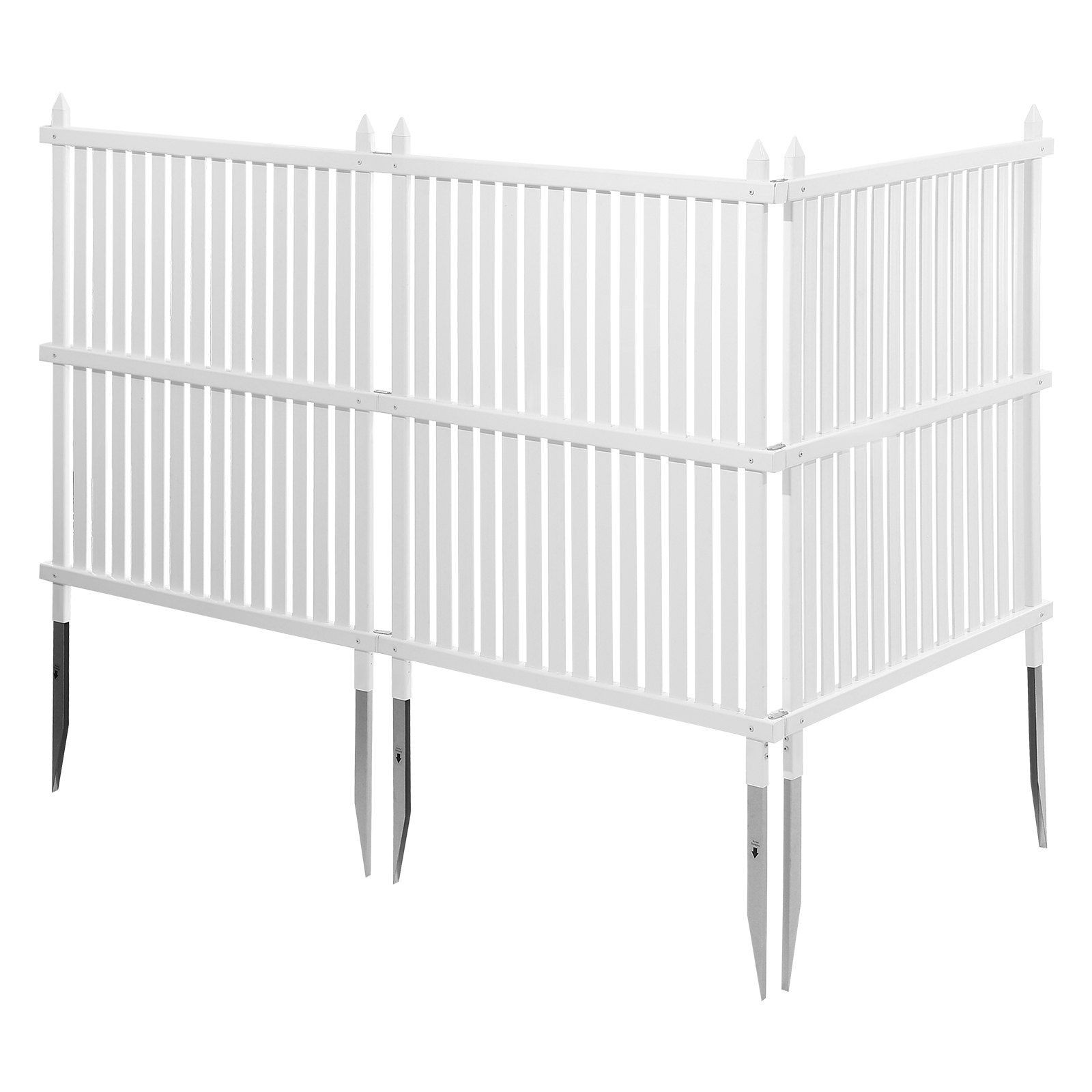 3-Panel Vinyl Privacy Screen: 36x45in, 19.7in Galvanized Stakes, White