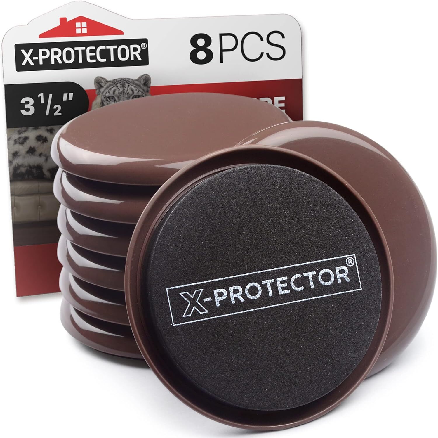 Furniture Sliders for Carpet X-PROTECTOR – 8 PCS Best Heavy 8 3.5″, Brown