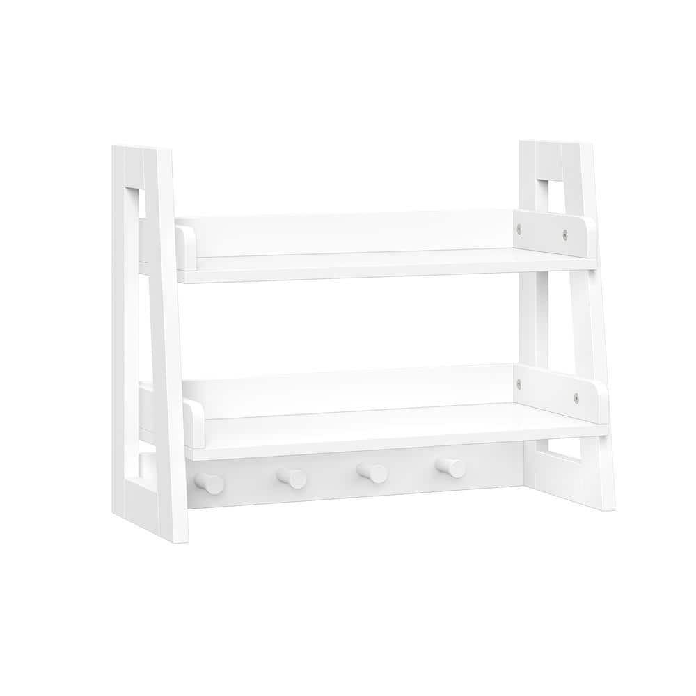 RiverRidge Home Amery 20″ W x 8.5″ D x 15.75″ H 2-Tier Ladder Shelf with Hooks