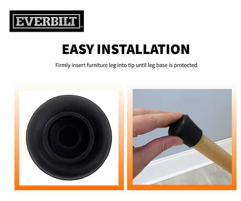 4PK EVERBILT Anti-Skid 1 in. Rubber Leg Tips Caps Table Chair Floor Protection