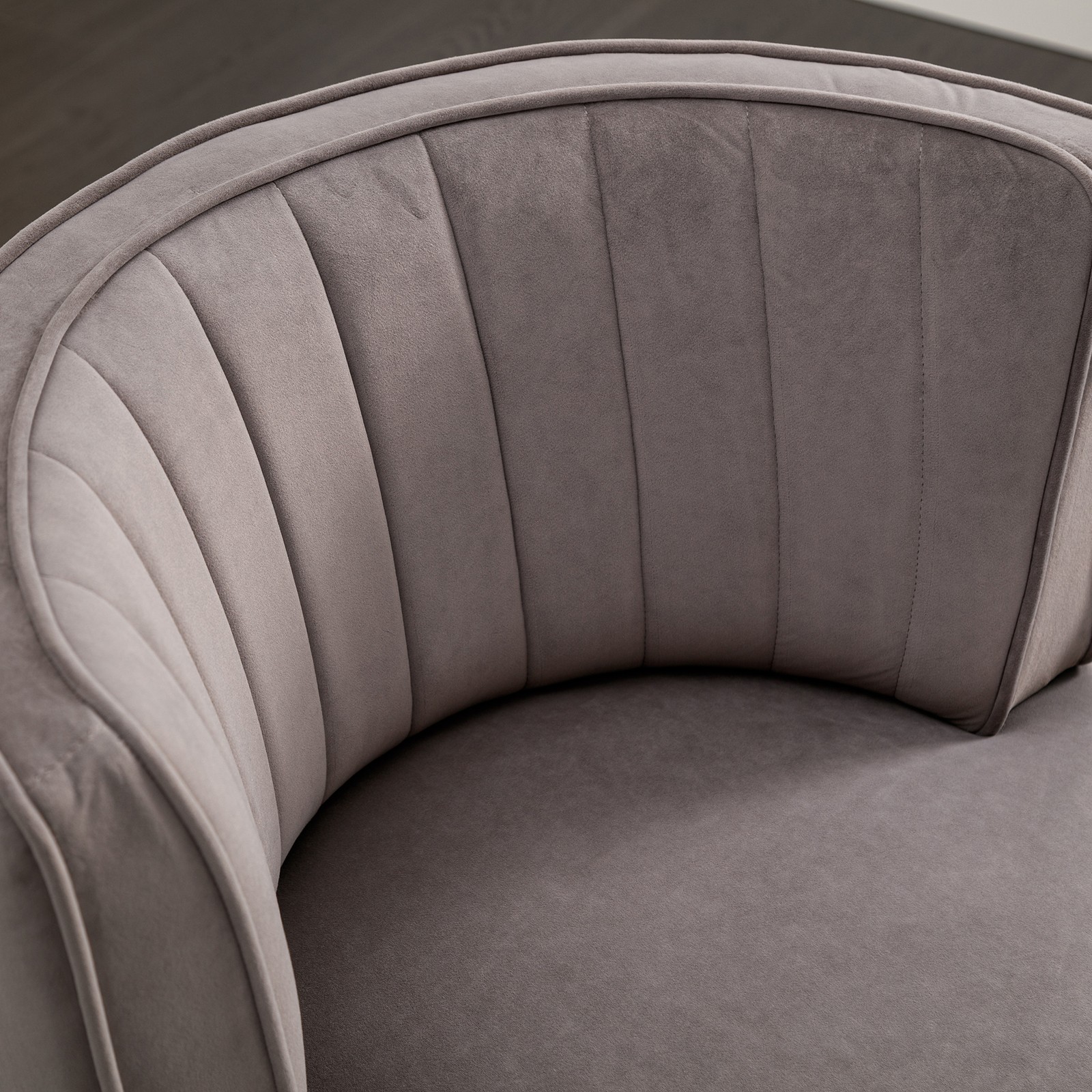 Swivel Barrel Accent Chair, Gray Velvet, 360 Degree Rotation