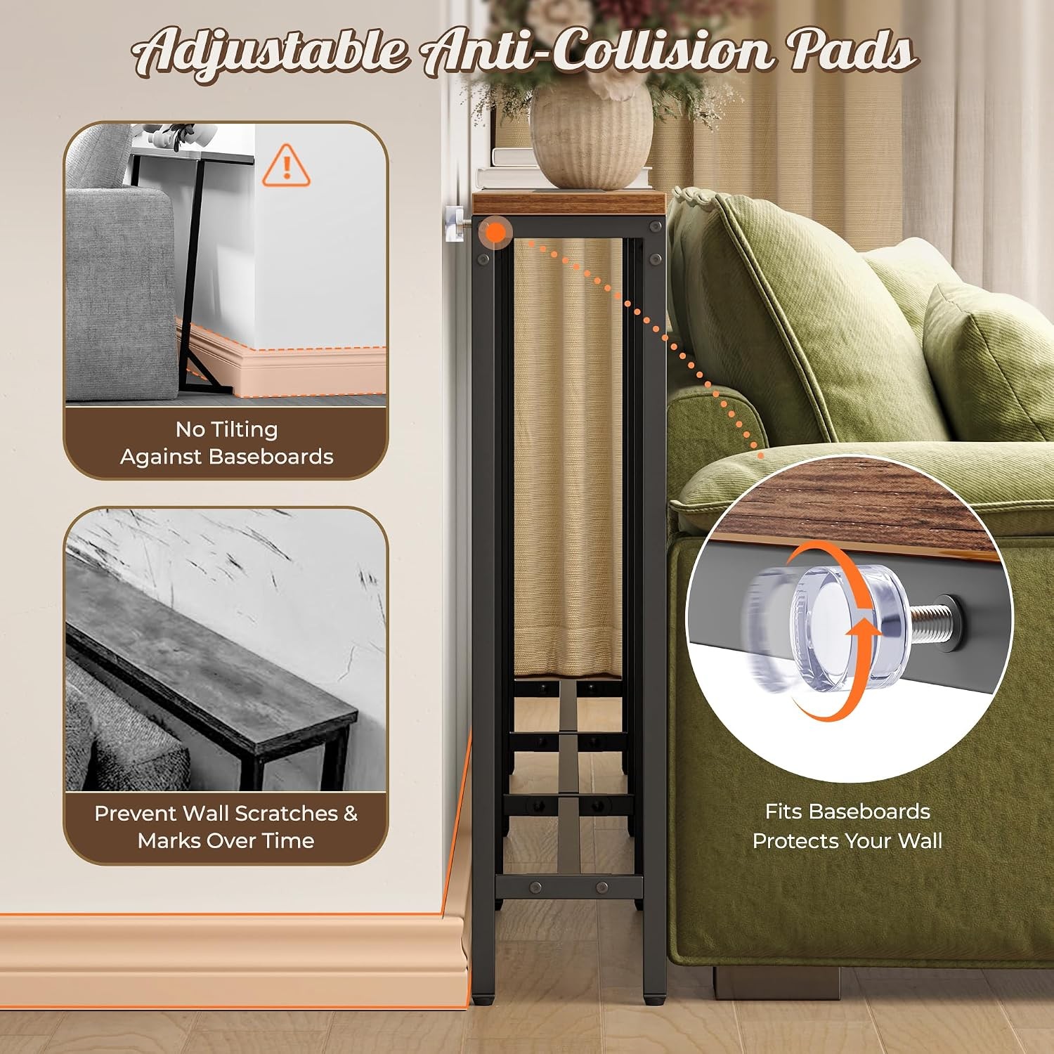 Huuger Narrow Sofa Table Behind Couch Table 157.5 Inch Adjustable with Charging