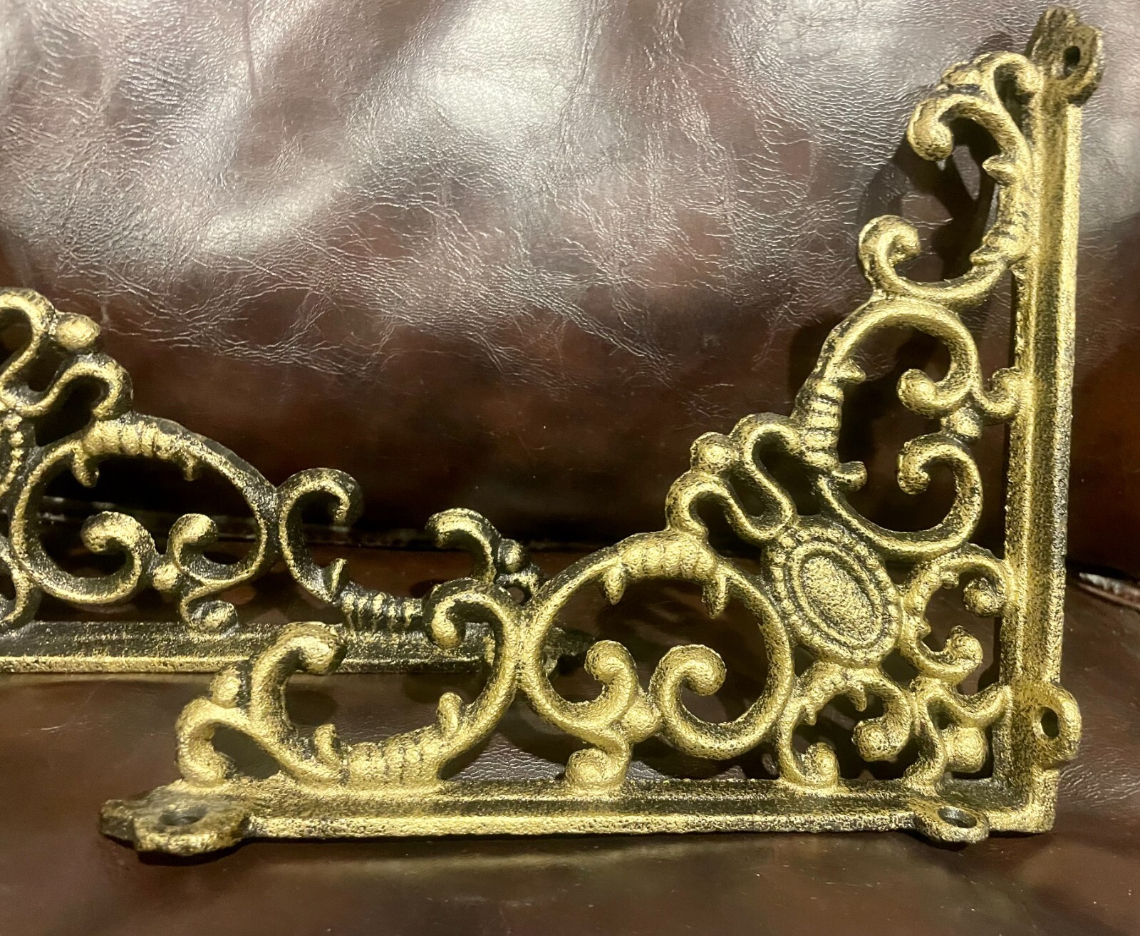 Ornate Vintage Solid Brass Shelf Brackets Antique Gold Metal Cast Iron Vintage