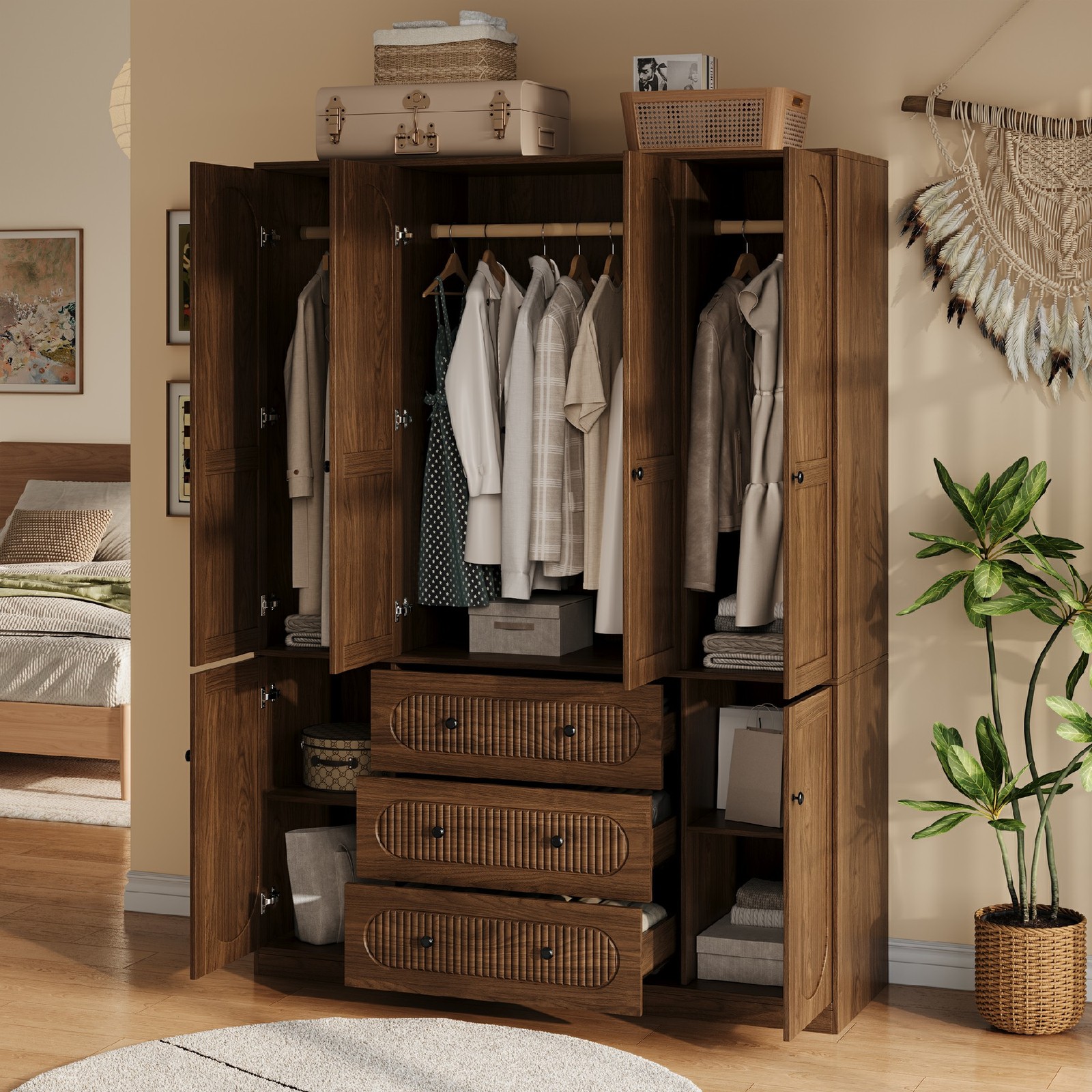 Armoire Wardrobe Closet with Drawers: 72″ Tall 6 Doors Armoire Wardrobe Closet