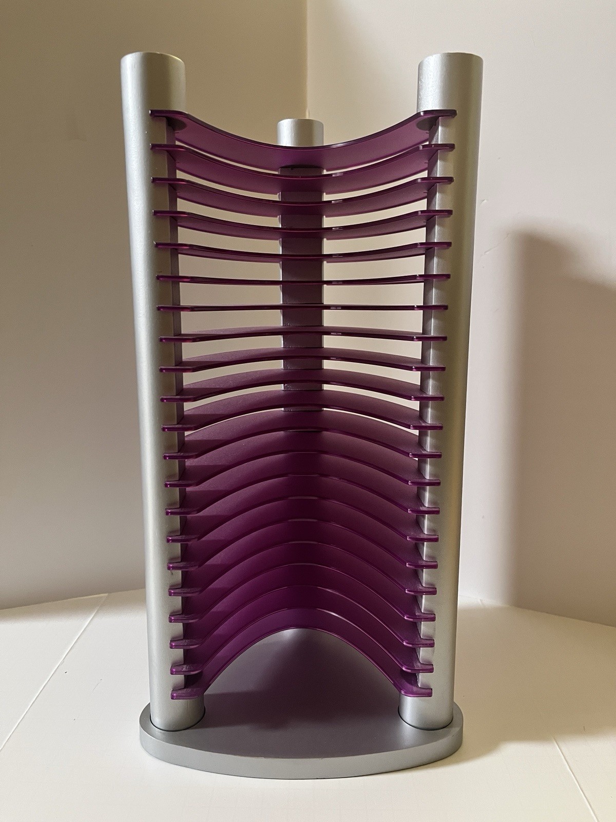 Vintage Y2K CD Rack Tower Silver Purple 20 CD Storage Futuristic Modern Design
