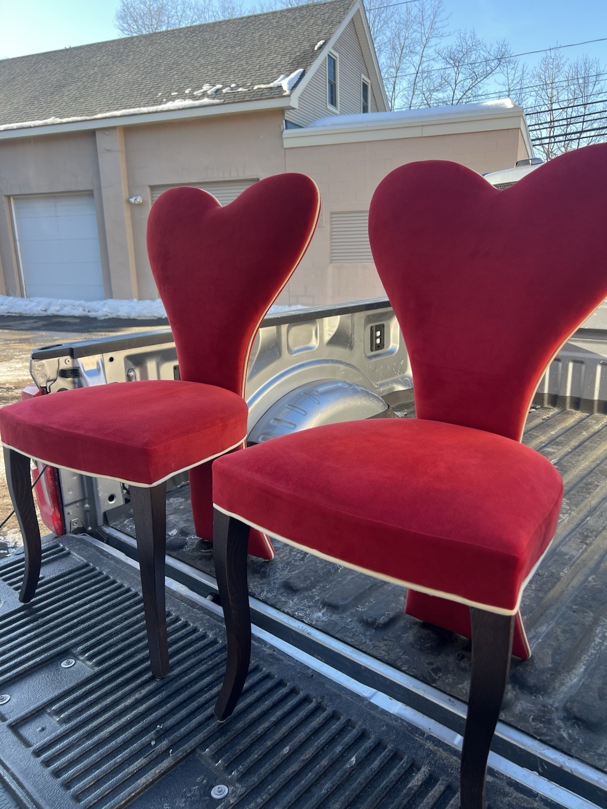 pair clean velour Dining Room Chairs Heart motif custom work 38/21/20” * WOW**