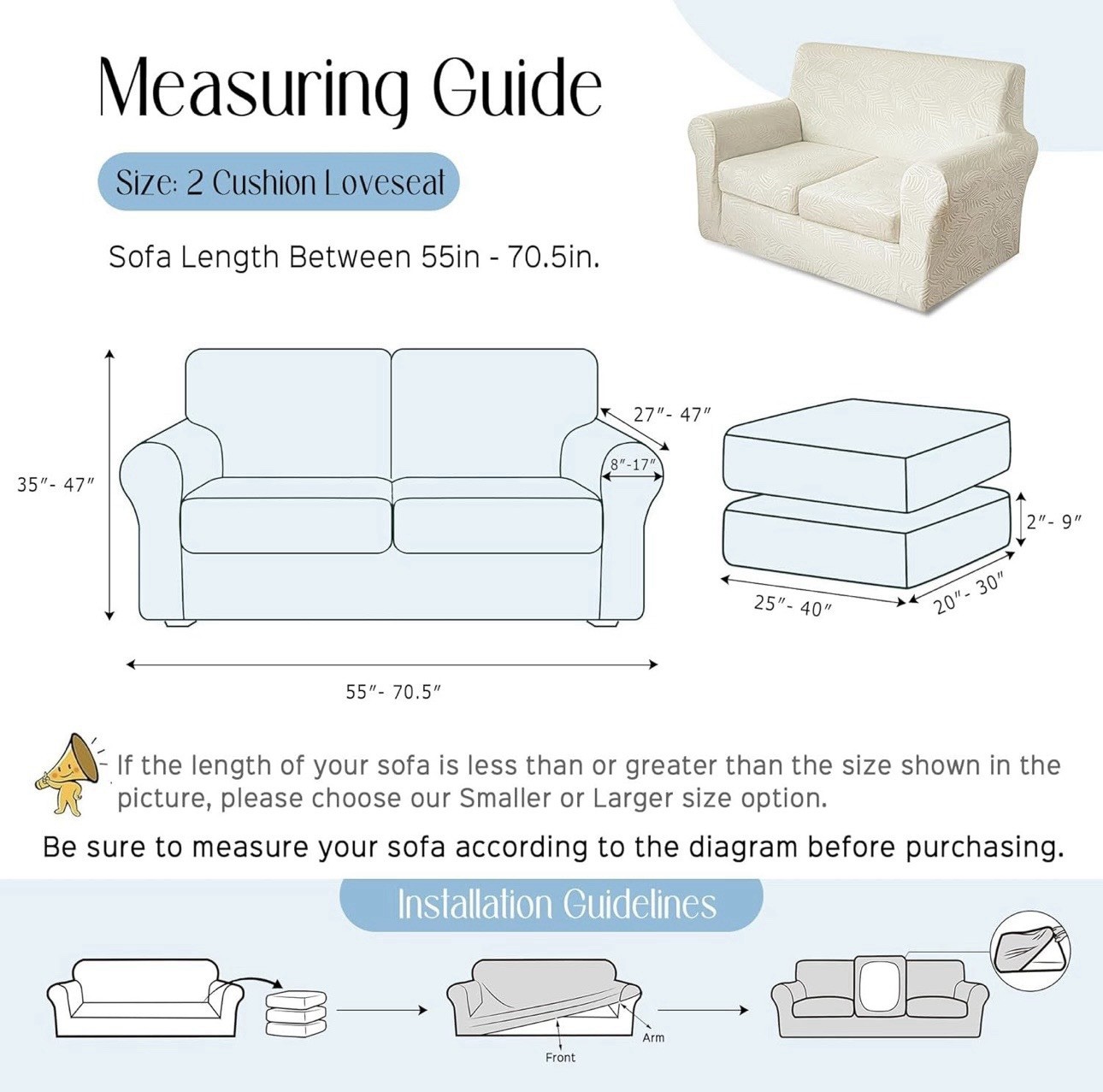 Velvet Stretch Loveseat Sofa Cover Ivory Embossed Leaf 3 Piece 2 Cushion