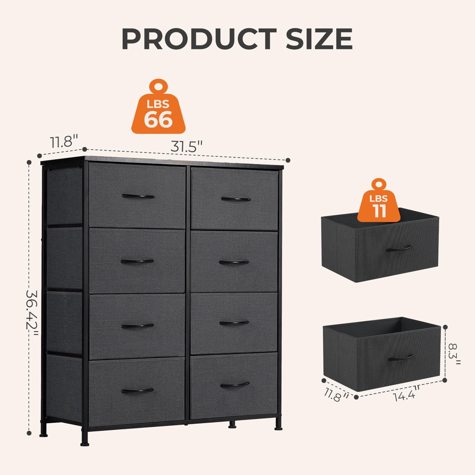 Sweetcrispy 8 Drawer Black Dresser for Bedroom Tall Organizer Storage Fabric