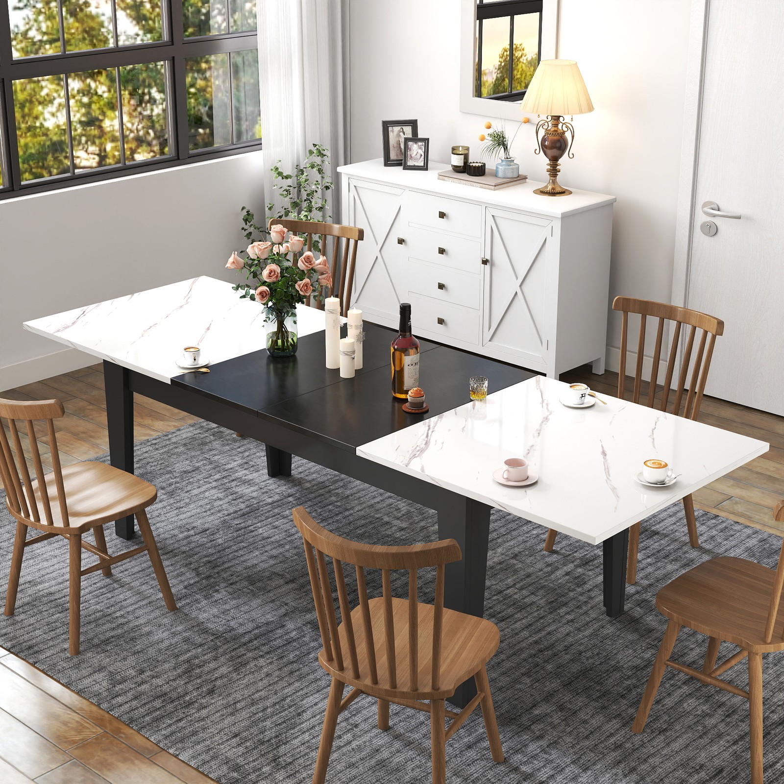 Extendable Dining Table 106.5″ x 35.43″ White Line Particle Board