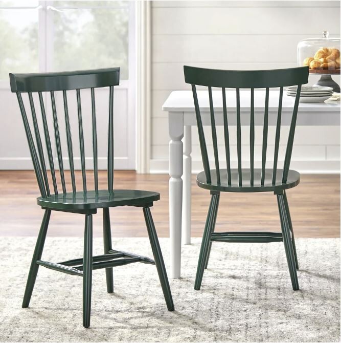 Simple Living Solid Wood Slat Back Kitchen Farmhouse Dining Chairs Set 2 Green