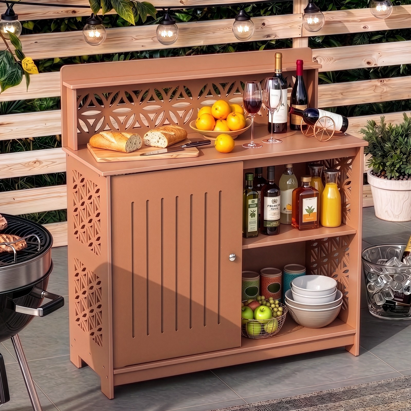 44″ Plastic Storage Cabinet, Workbench w/ Shelf, Door for In/Outdoor Garden