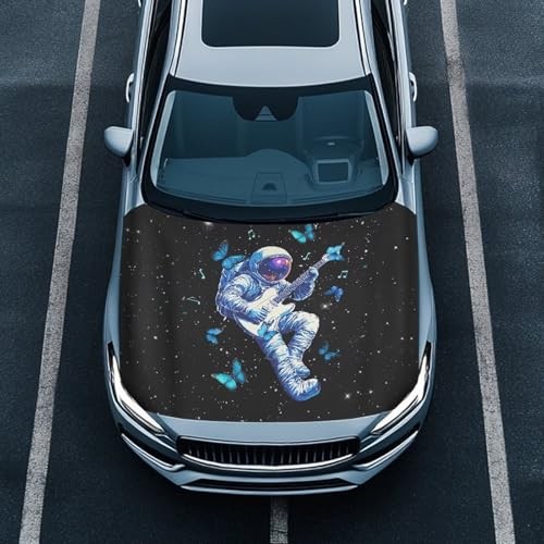 Car Hood Cover Protector Stretch Polyester Fabric Cover Astronaut Butterfly