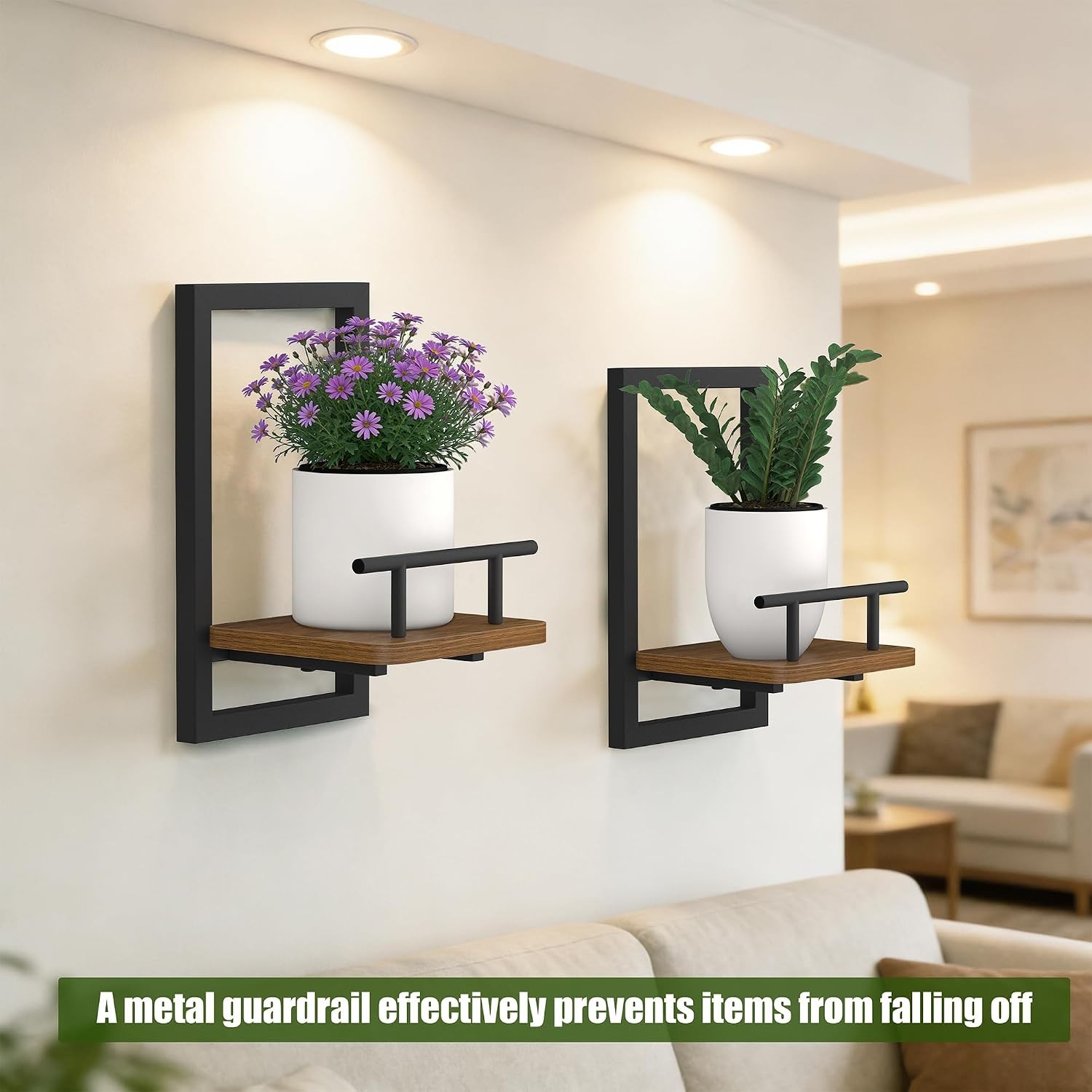 2-Pack Floating Shelves for Indoor Plants, Wall Mounted Storage Shelves for Bedr