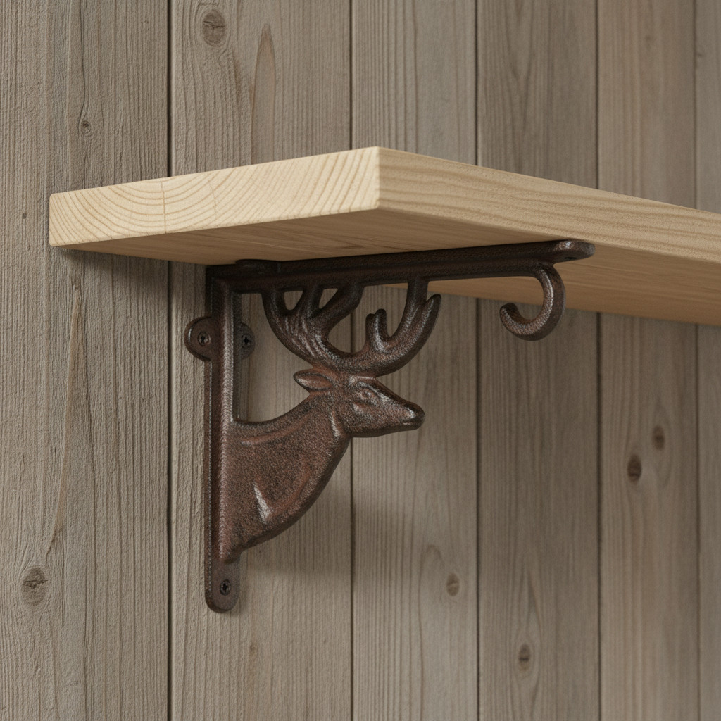 Deer Shelf Bracket, Cast Iron Lodge Wall Mount Shelf Support