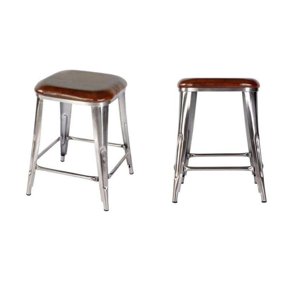 Pemberly Row Set of 2 24.75″H Iron Counter Stools in Brown in Silver