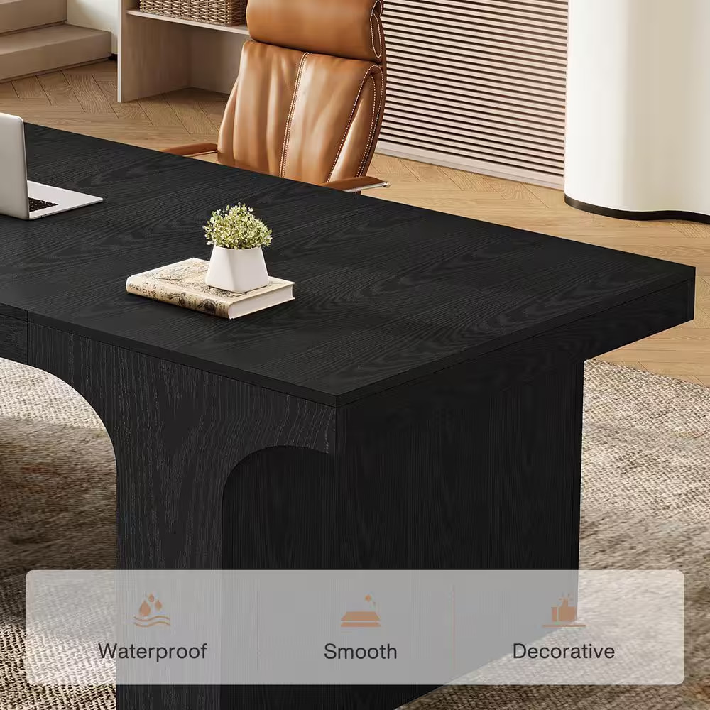 Moronia 70.9 In. Minimalist Computer Desk with Stable Sled Legs, Black Wood Fini
