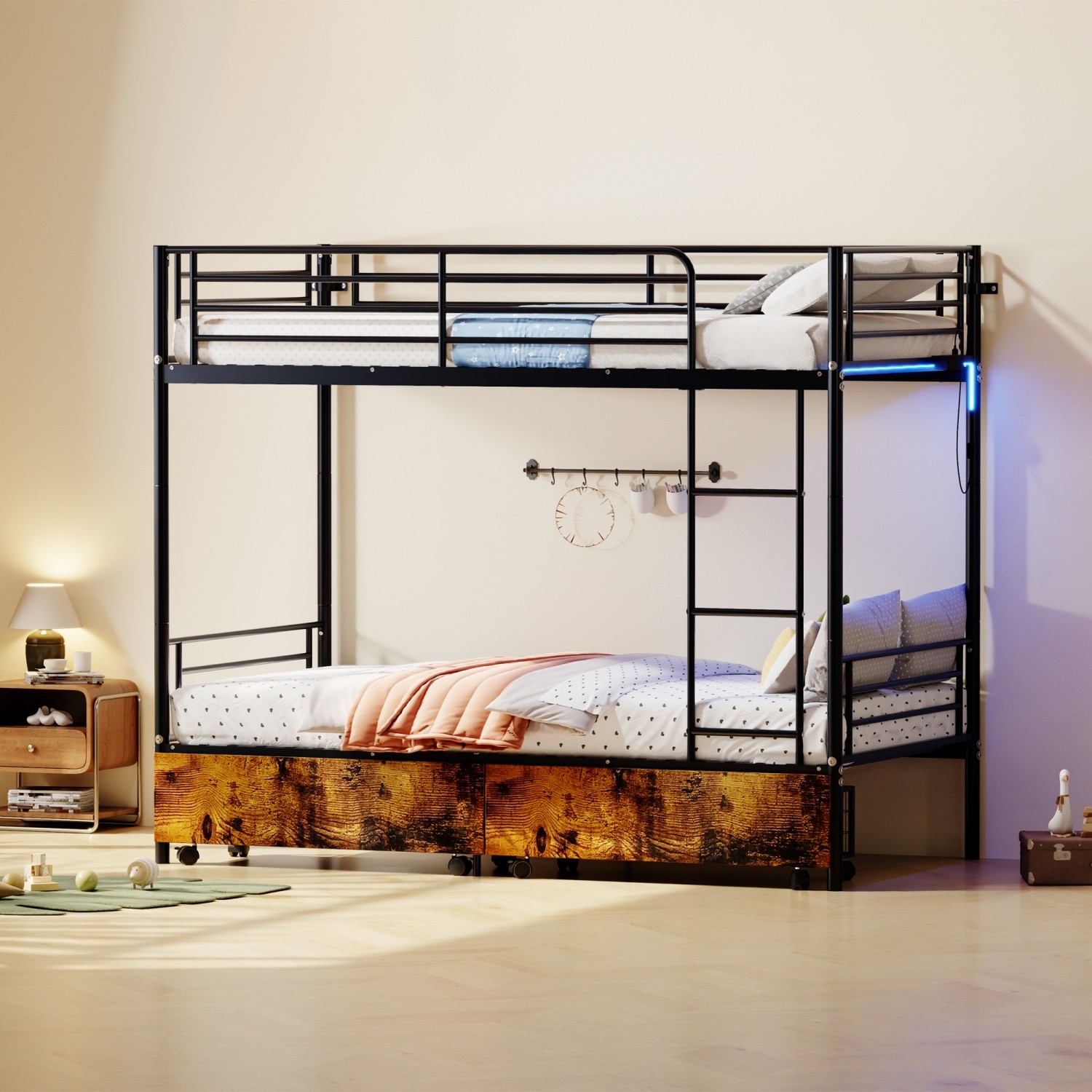 Twin Over Twin/Full Over Full Separatable Metal Bunk Bed w/ 2 Drawer & USB Ports