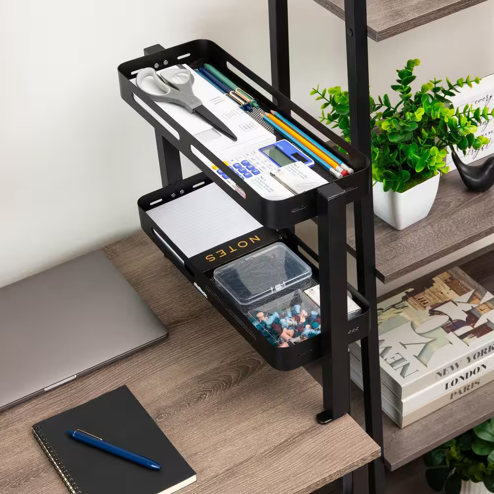 Black 5.75 In. W X 15.5 In. H 2-Tier Desk Organizer with Clamp Accessory Shelf,