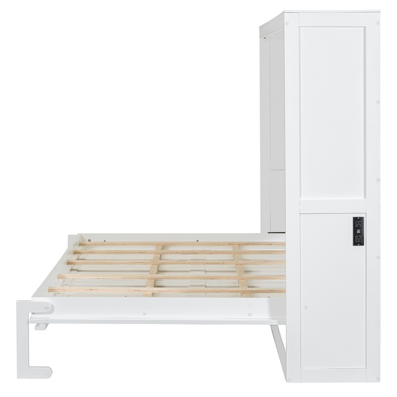 Full Size Murphy Bed Wall Bed with UBS Port for Small Apartment or Studio,White