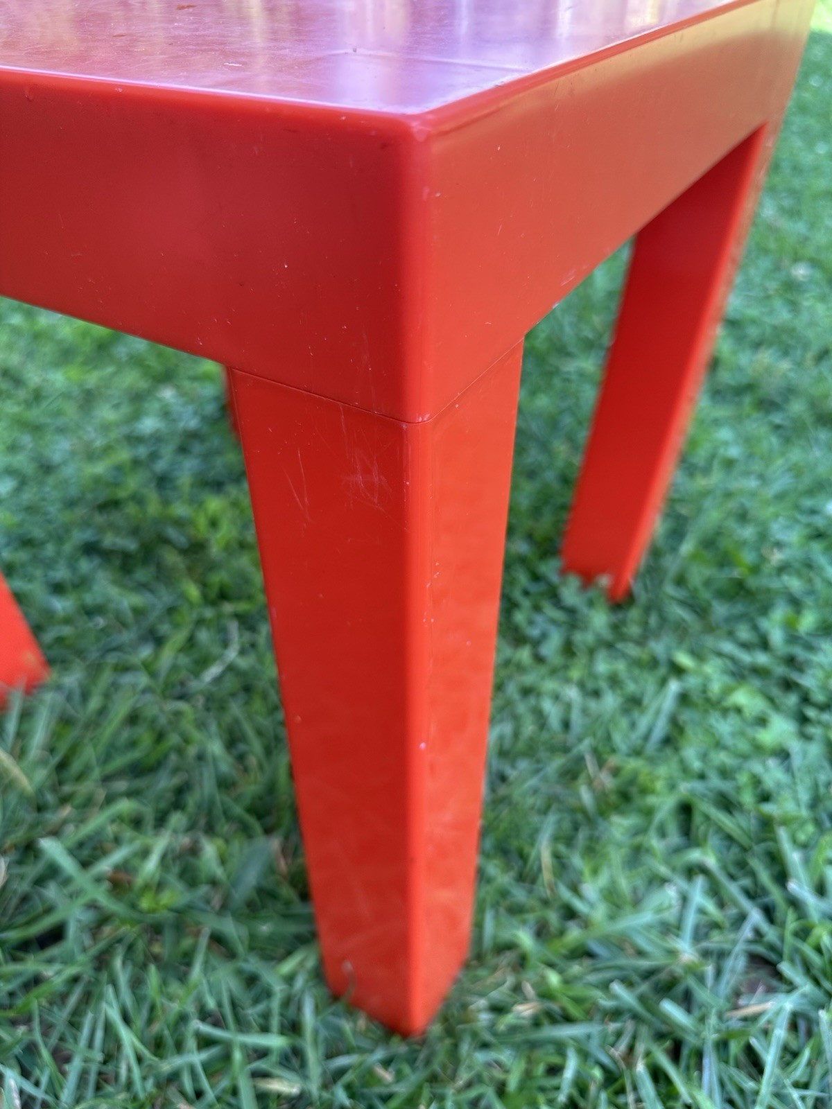 Parsons Plastic Table Kartell Style Red Orange Square Vintage Mid Century 16”
