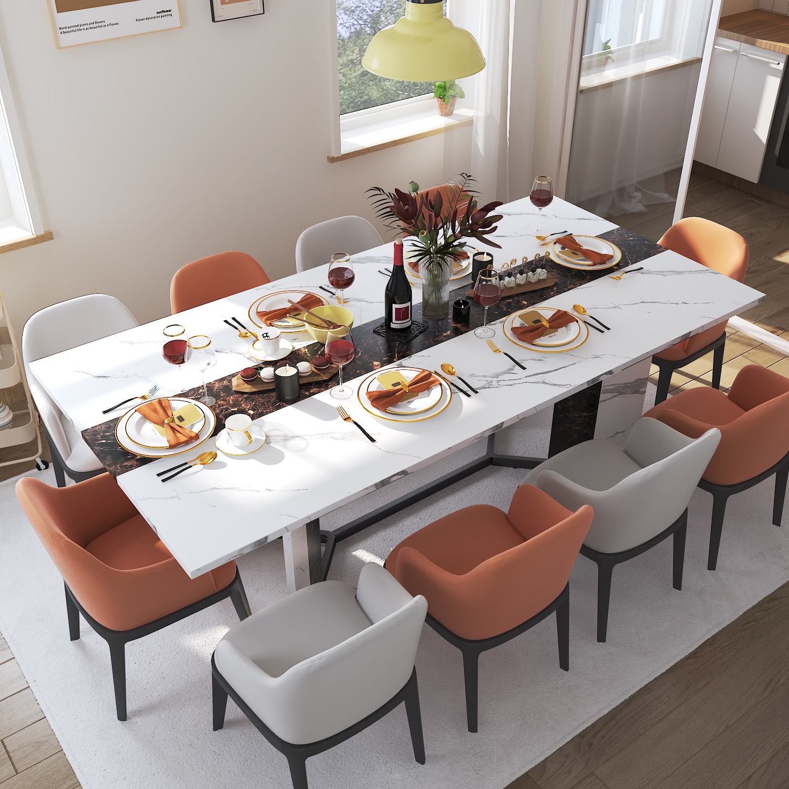 71In Large Rectangular White Dining Table for 4 5 6 8 10 People, Family Dinner T